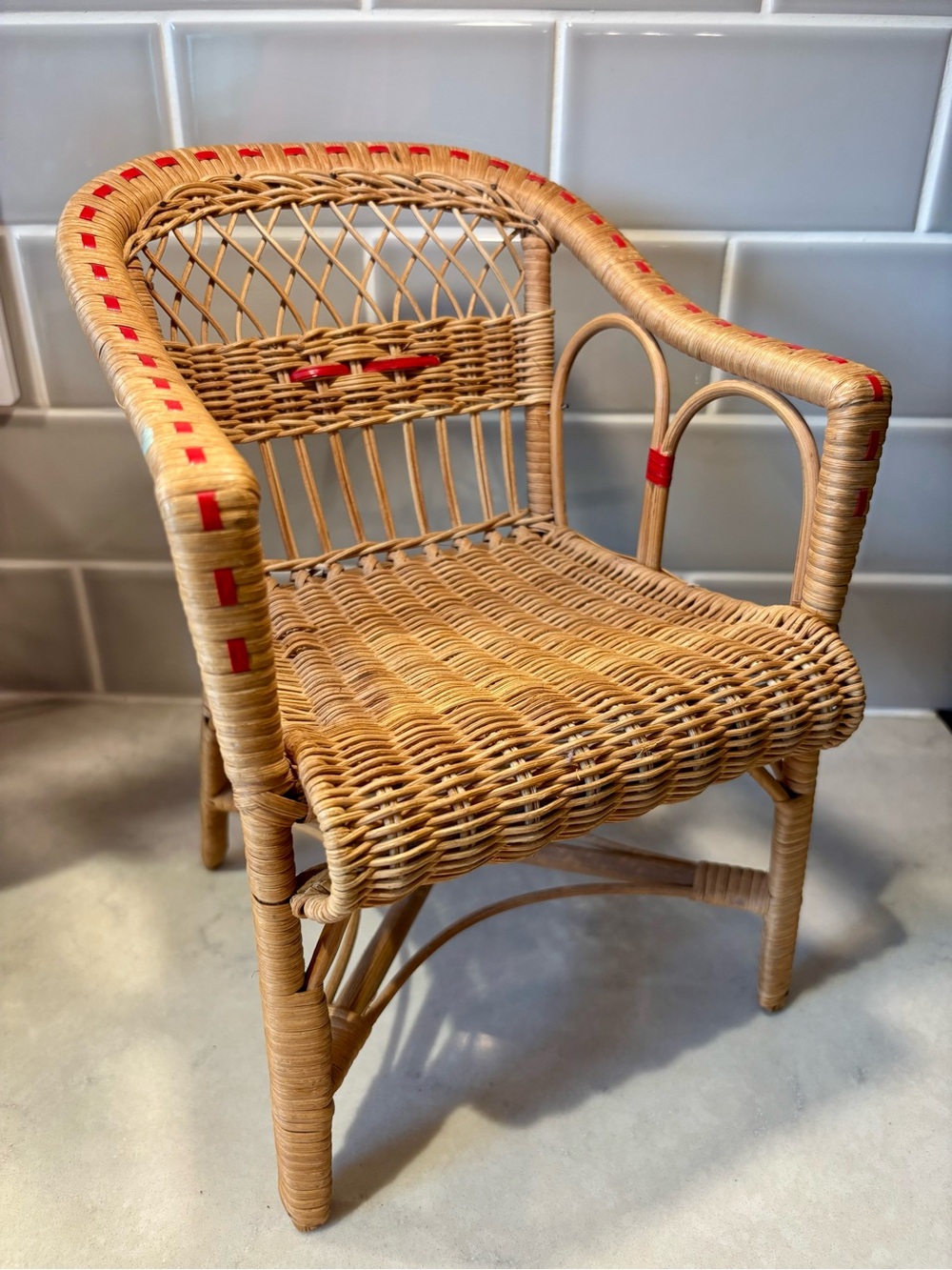 Vintage mini wicker rattan doll teddy bear chair plant holder